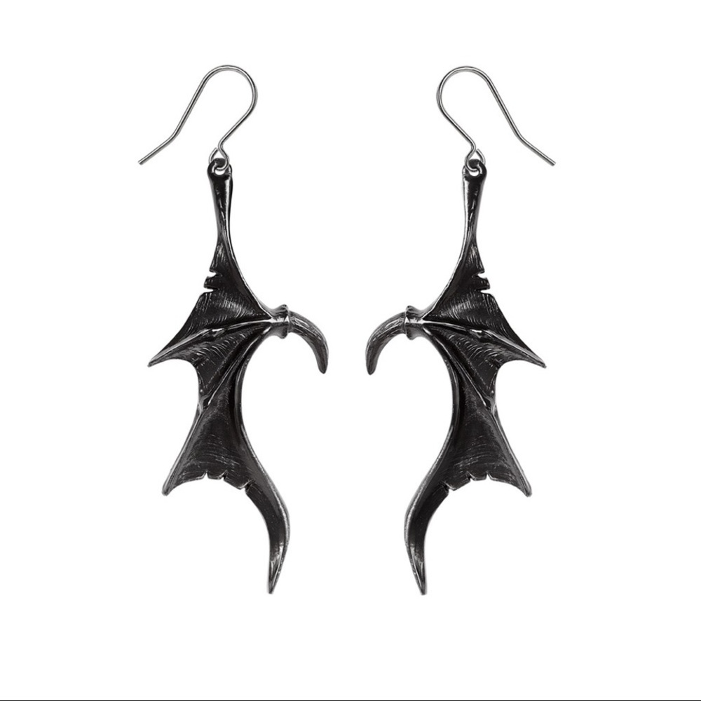 Alchemy Gothic Wings of Midnight Clawed Dragon Wing Earrings Stainless Steel NWT